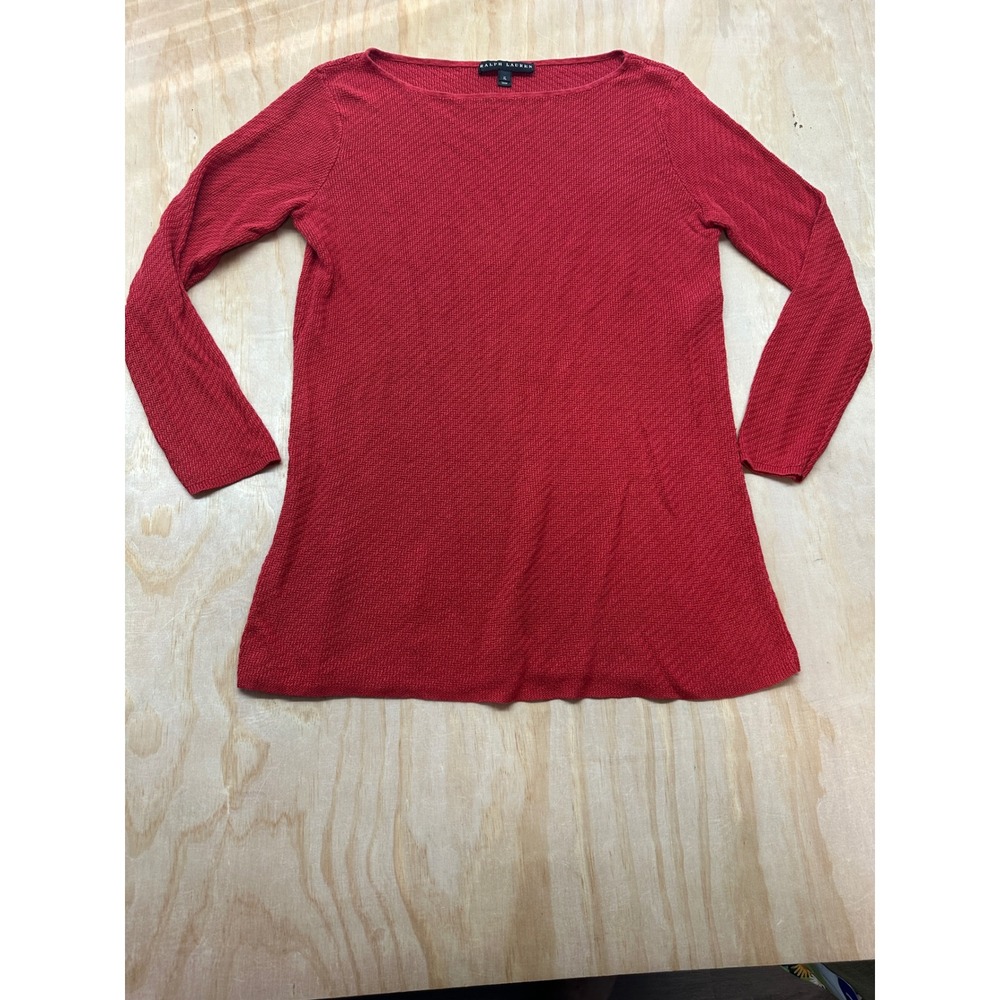 Ralph Lauren Red Linen Blend Textured Boat Neck Long Sleeve Top XL